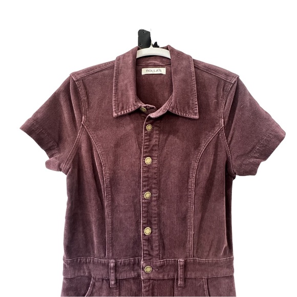 Rolla’s Corduroy Jumpsuit Burgundy 70s Retro Wide Leg Utility Boho Chic - Picture 3 of 12
